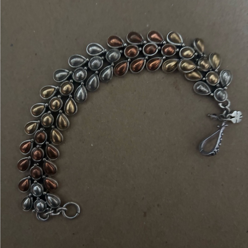 Lucky Brand Tri-Tone Teardrop Link Bracelet in Copper, Gold & Silver